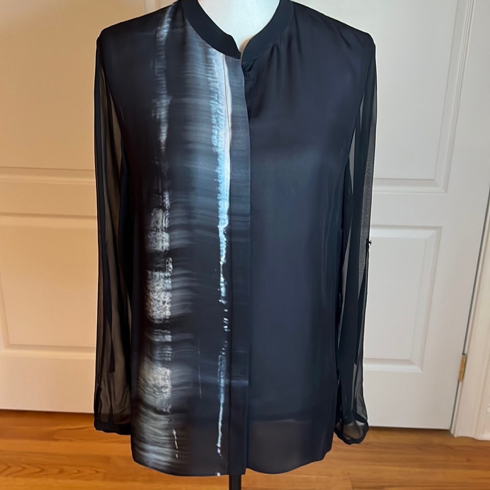 Elie Tahari silk and jersey sheer sleeve blouse